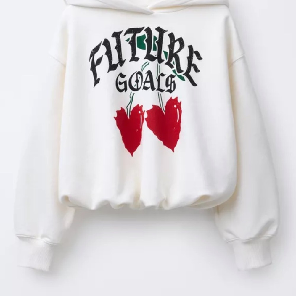 🎁
Zara White Hoodie with Red and Black